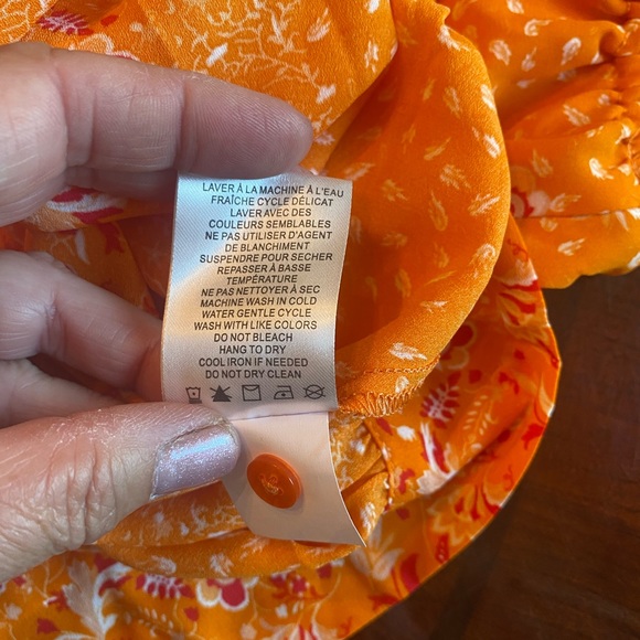 Joie Orange Floral Print Elbow Length Puff Sleeve Crop Top - Picture 12 of 12
